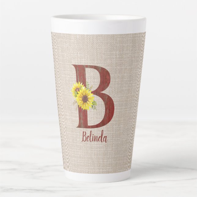 Barn Wood Letter  B & Sunflowers Personalised  Latte Mug (Front)