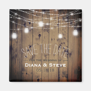 Barn Wood Lights Mason Jar Wedding Save the Date Magnet