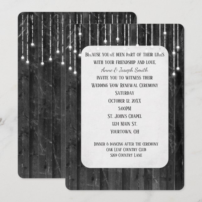 Barn Wood Lights Vow Renewal Invitation (Front/Back)