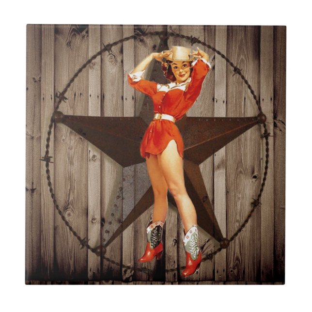 Barn wood Lone Star western country Cowgirl Tile (Front)
