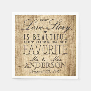 Barn Wood Love Story Rustic Wedding Napkin