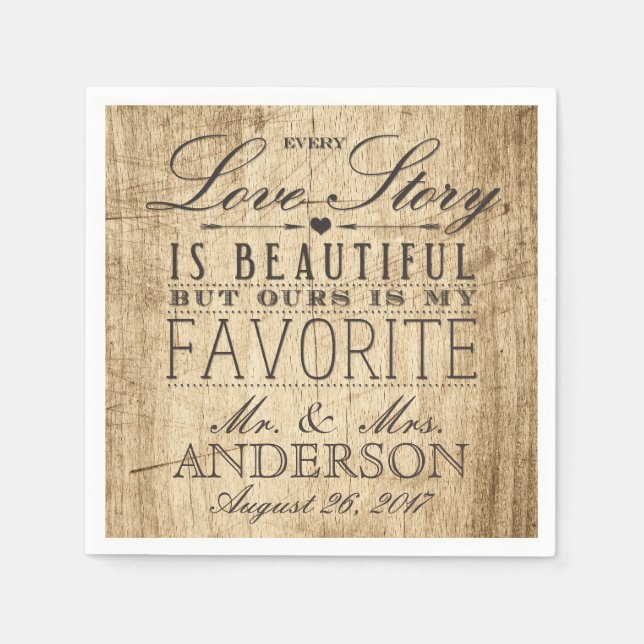 Barn Wood Love Story Rustic Wedding Napkin (Front)