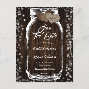 Barn Wood Mason Jar Rustic Country Wedding Announcement Postcard