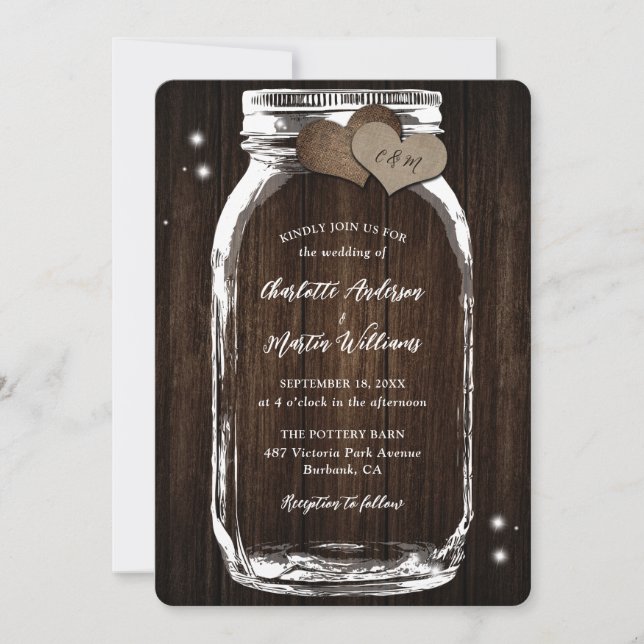 Barn Wood Mason Jar Rustic Country Wedding Invitation (Front)
