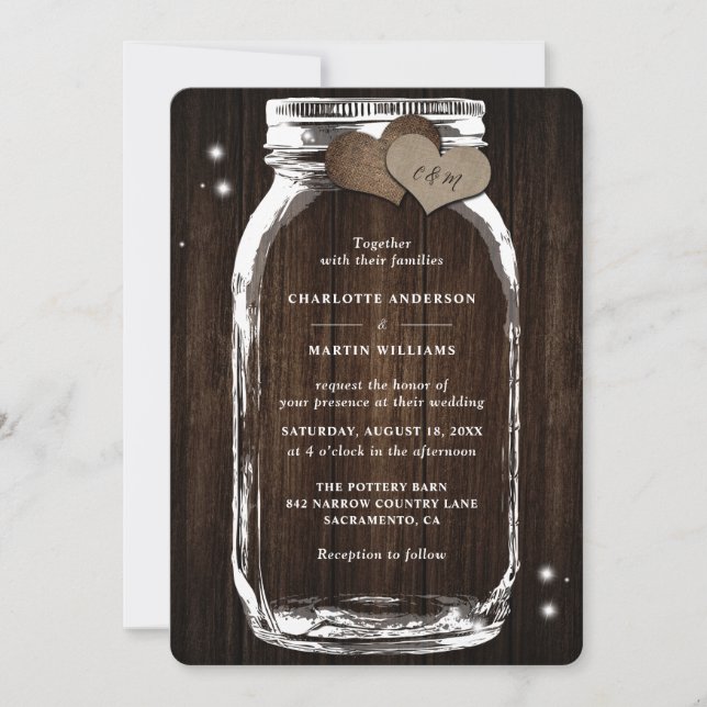 Barn Wood Mason Jar Rustic Country Wedding Invitation (Front)