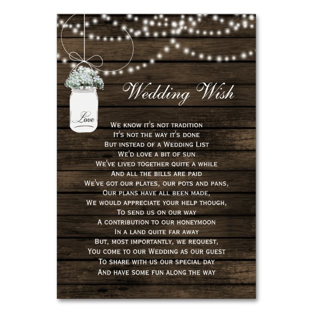 barn wood mason jar rustic wedding details card (Front)