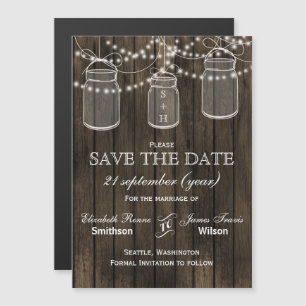 Barn wood mason jars save the date magnetic invitation