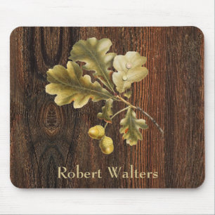 Barn Wood, Oak Leaves, Add Name, Acorn Mouse Mat
