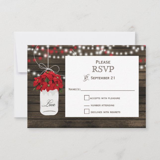 Barn wood poinsettia mason jar rustic wedding rsvp (Front)