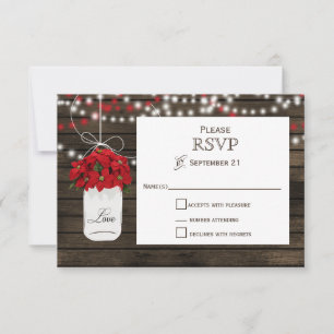 Barn wood poinsettia mason jar rustic wedding rsvp card