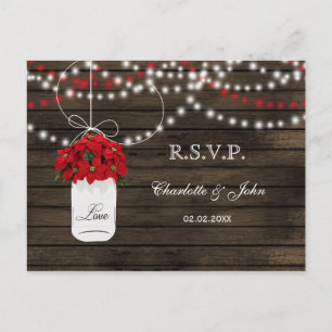 Barn wood poinsettia mason jar rustic wedding rsvp invitation postcard