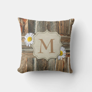 Barn Wood Print Pillow With Daisies Personalize