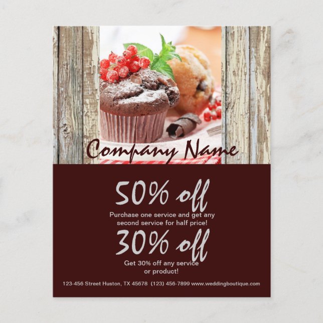 barn wood rustic bakery chocolate cupcake flyer (Front)
