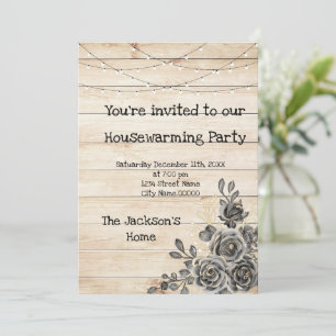 Barn Wood Rustic Black Roses Housewarming Party Invitation