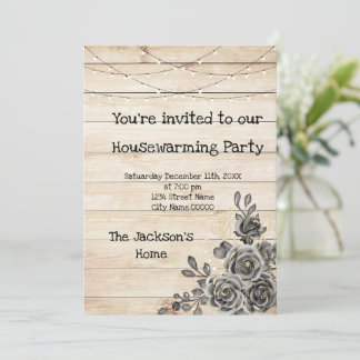 Barn Wood Rustic Black Roses Housewarming Party Invitation