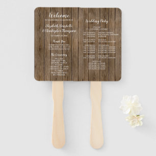 Barn Wood Rustic Calligraphy Wedding Program Hand Fan