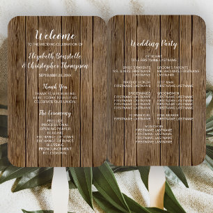 Barn Wood Rustic Calligraphy Wedding Program Hand Fan