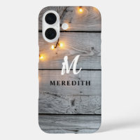 Barn Wood Rustic Elegance String Lights Monogram