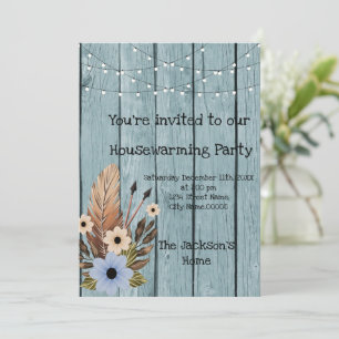 Barn Wood Rustic Eucalyptus Housewarming Party  In Invitation