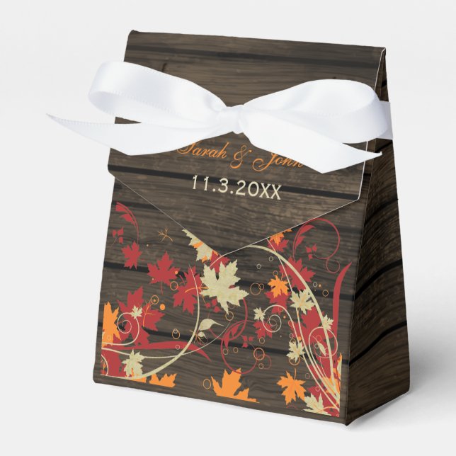 Barn Wood Rustic Fall Leaves Wedding Favour Box (Front Side)