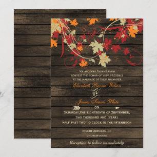 Barn Wood Rustic Fall Leaves Wedding invitations