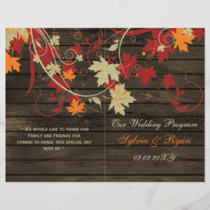Barn Wood Rustic Fall Leaves Wedding Programs