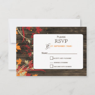 Barn Wood Rustic Fall Leaves Wedding rsvp Card