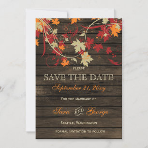 Barn Wood Rustic Fall Leaves Wedding save the date