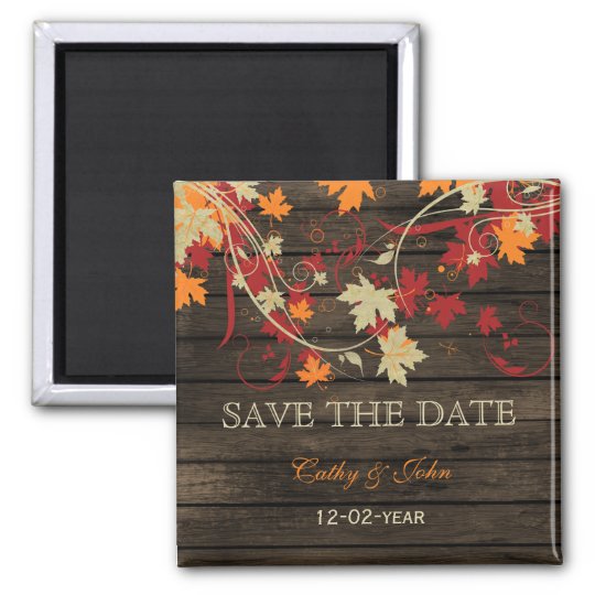 Barn Wood Rustic Fall Leaves Wedding Save The Date Magnet Zazzle