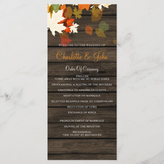 Barn Wood Rustic Fall Wedding programs Programme (Front)