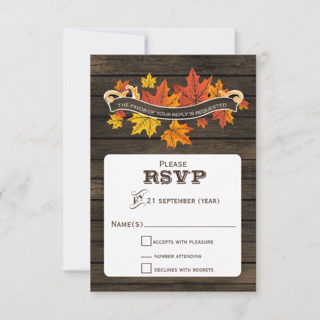 Barn wood Rustic fall wedding  rsvp 3.5 x 5 Card (Front)