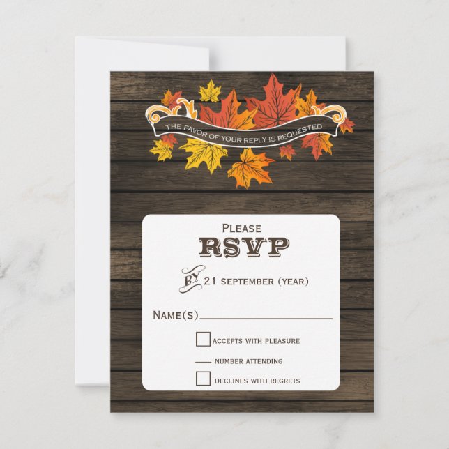 Barn wood Rustic Fall wedding rsvp Card (Front)