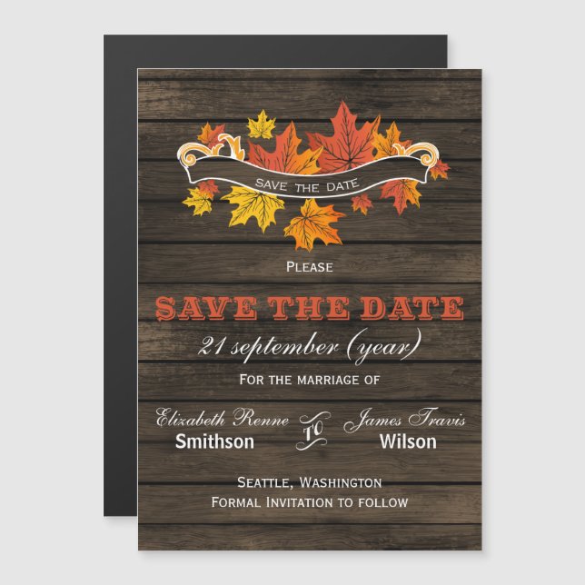 Barn wood Rustic Fall wedding save the date Magnetic Invitation (Front/Back)