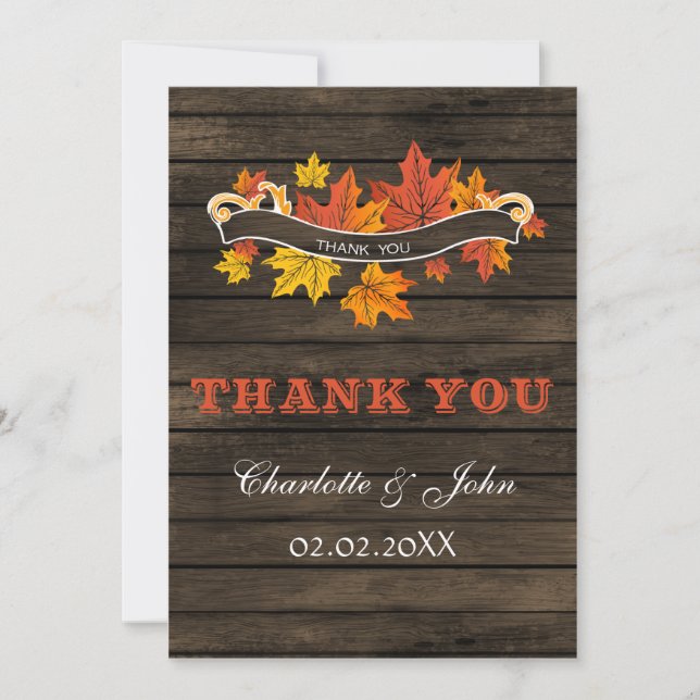 Barn wood Rustic Fall wedding Thank You (Front)