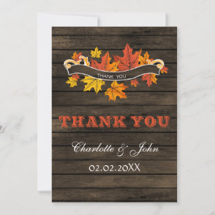 Barn wood Rustic Fall wedding Thank You Card