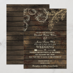 Barn wood Rustic flourish wedding invitations