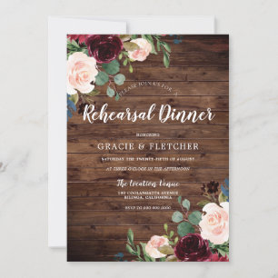 Barn Wood Rustic Flowers Rehearsal Dinner Invitation