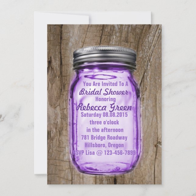 Barn Wood Rustic Mason Jar  Country Bridal Shower Invitation (Front)