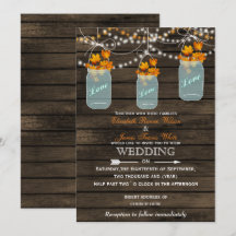 Barn wood Rustic mason jar Fall wedding invitation