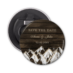 Barn wood Rustic Mountains Save the Date Bottle Opener