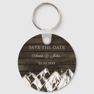 Barn wood Rustic Mountains Save the  Date Key Ring