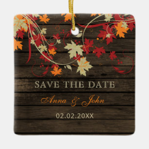 Barn Wood Rustic Orange Fall Save The Date Photo Ceramic Ornament