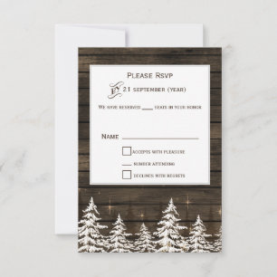 Barn wood Rustic Pine trees, winter standard rsvp Card