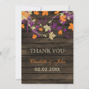 Barn wood Rustic plum fall wedding Thank You Card