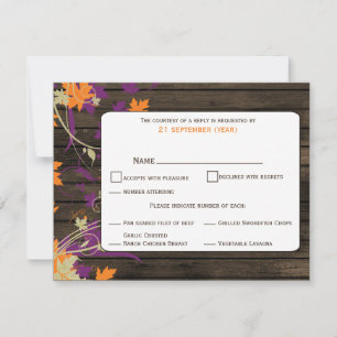 Barn wood Rustic plum leaves fall wedding RSVP Card