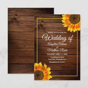 Barn Wood + Rustic Sunflower Wedding Invitation
