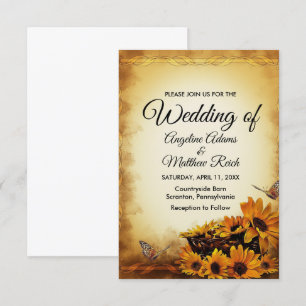 Barn Wood + Rustic Sunflower Wedding Invitation