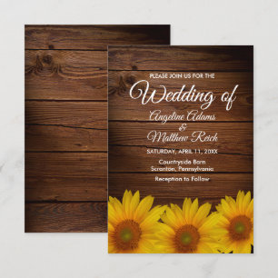 Barn Wood + Rustic Sunflower Wedding Invitation