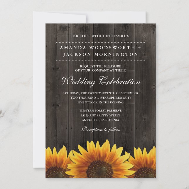 Barn Wood + Rustic Sunflower Wedding Invitations (Front)