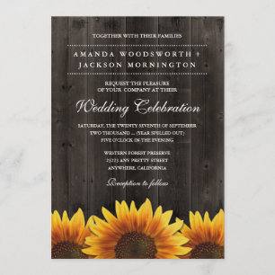 Barn Wood + Rustic Sunflower Wedding Invitations